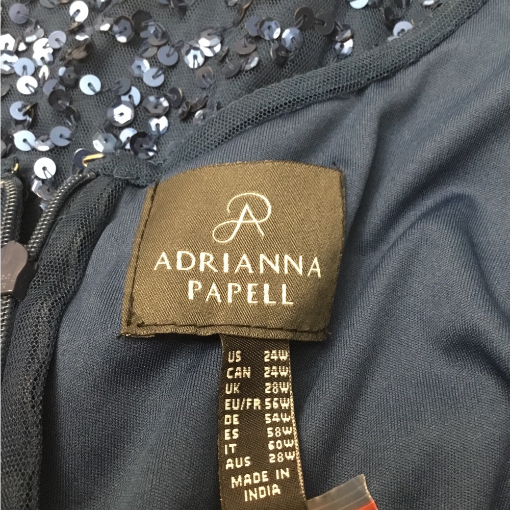ADRIANNA PAPELL Blue and Silver Embellished Gown with Scoop Neckline - Picture 16 of 16